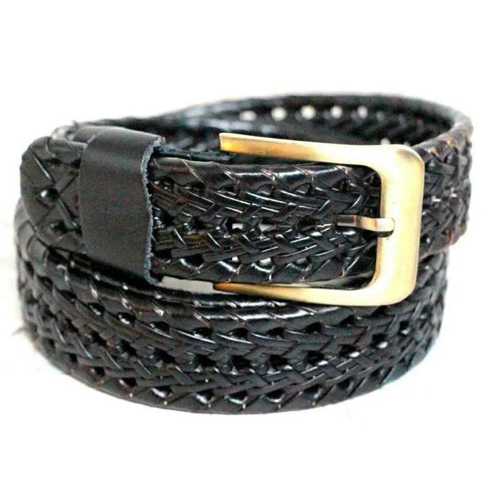 BRAIDED BLACK GENUINE LEATHER 1.25